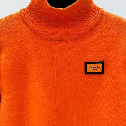 Hermes Solid Color High-Collar Logo Sweater