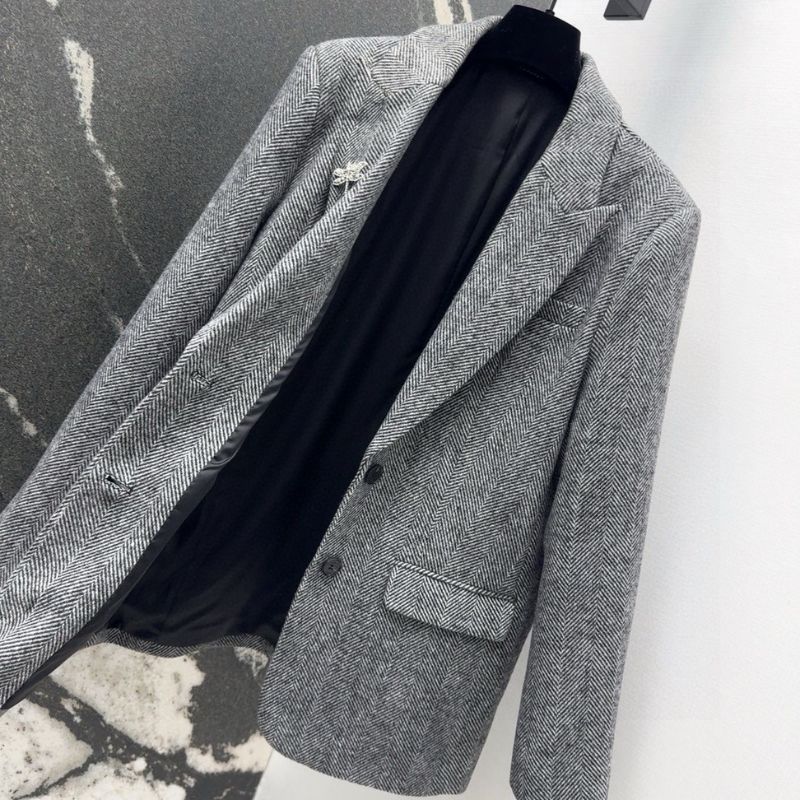 Dior Retro British Herringbone Wool Suit Jacket