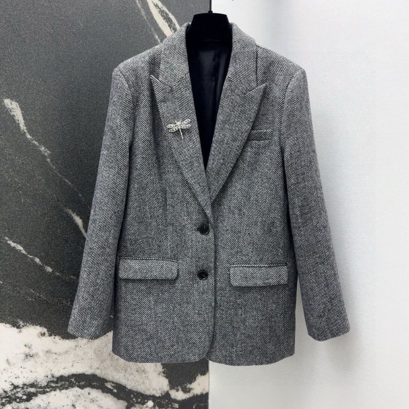 Dior Retro British Herringbone Wool Suit Jacket