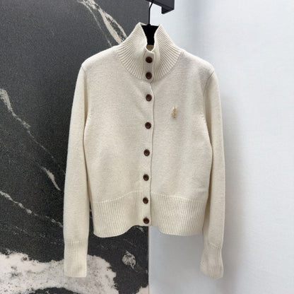 YSL Stand-Up Collar Retro Knit Cardigan