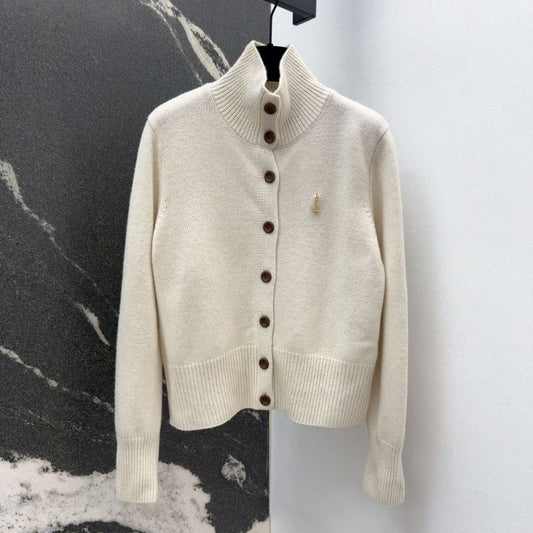 YSL Stand-Up Collar Retro Knit Cardigan