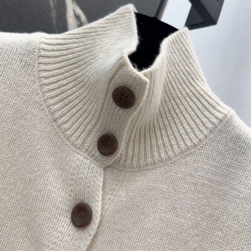 YSL Stand-Up Collar Retro Knit Cardigan