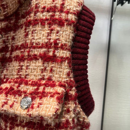 Chanel Ski Red-Brown Tweed Plaid Down Vest