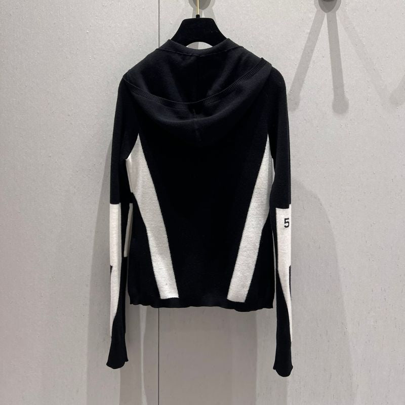 Chanel Ski Color block Diamond Buckle Hooded Sweater