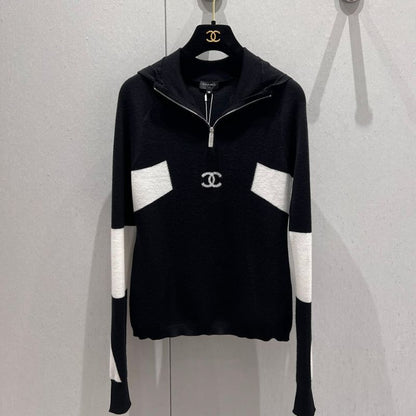 Chanel Ski Color block Diamond Buckle Hooded Sweater