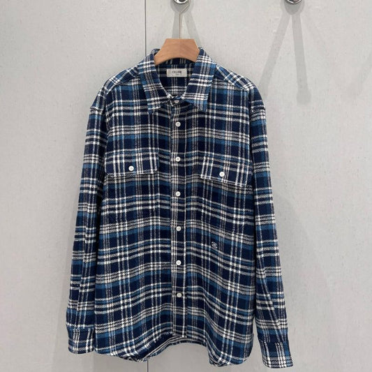 Celine Arc de Triomphe Logo Plaid Long-Sleeved Shirt