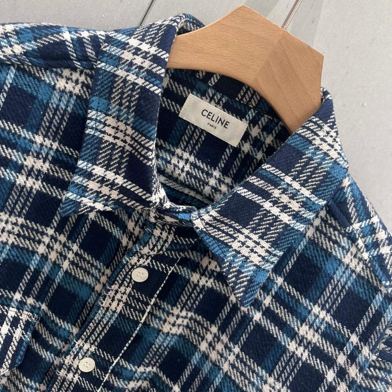 Celine Arc de Triomphe Logo Plaid Long-Sleeved Shirt