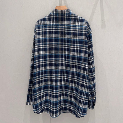 Celine Arc de Triomphe Logo Plaid Long-Sleeved Shirt