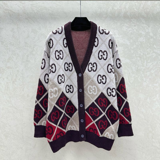 Gucci Double G Diamond Jacquard Knitted Cardigan