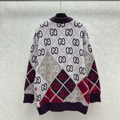 Gucci Double G Diamond Jacquard Knitted Cardigan