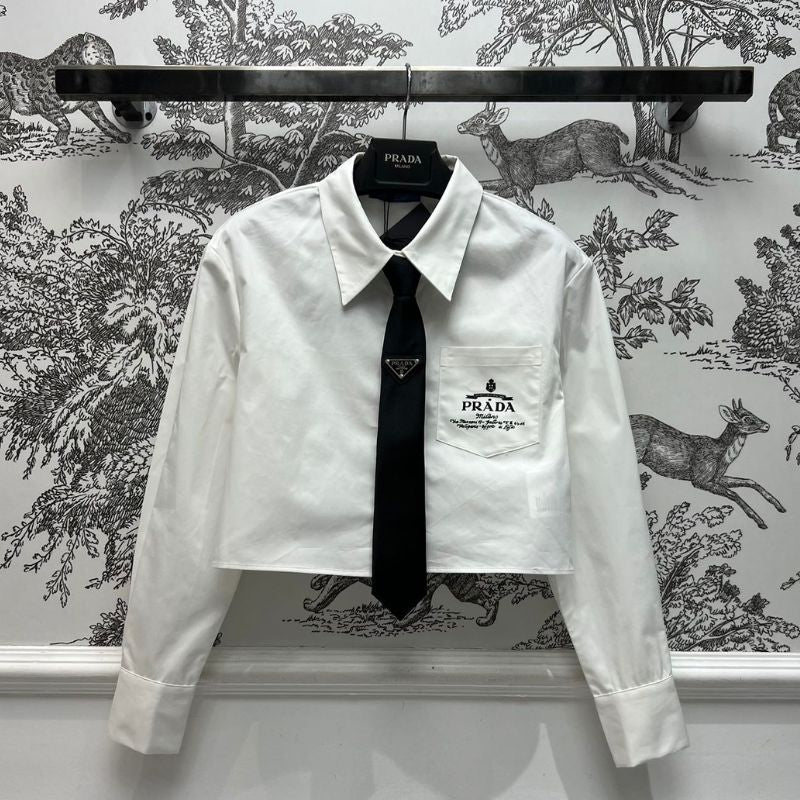 Prada Triangle-Tie Decorated BF Shirt