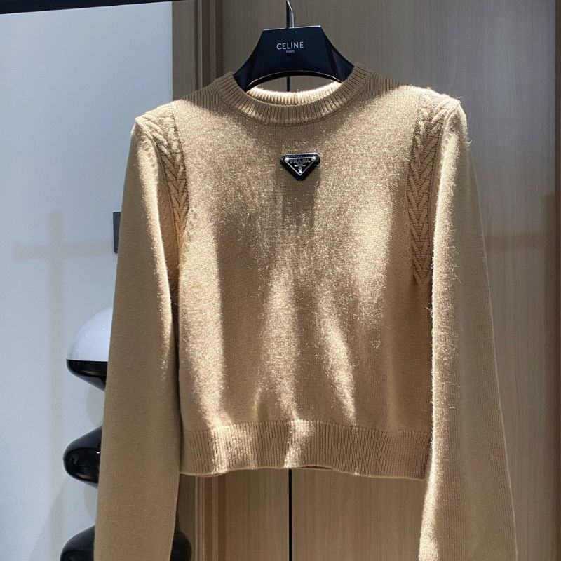 Prada Two-Tone Knitted Brown Long-Sleeve Top