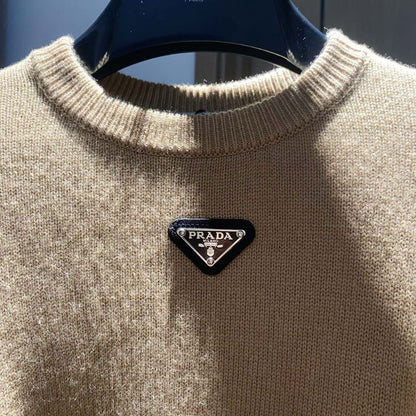 Prada Two-Tone Knitted Brown Long-Sleeve Top