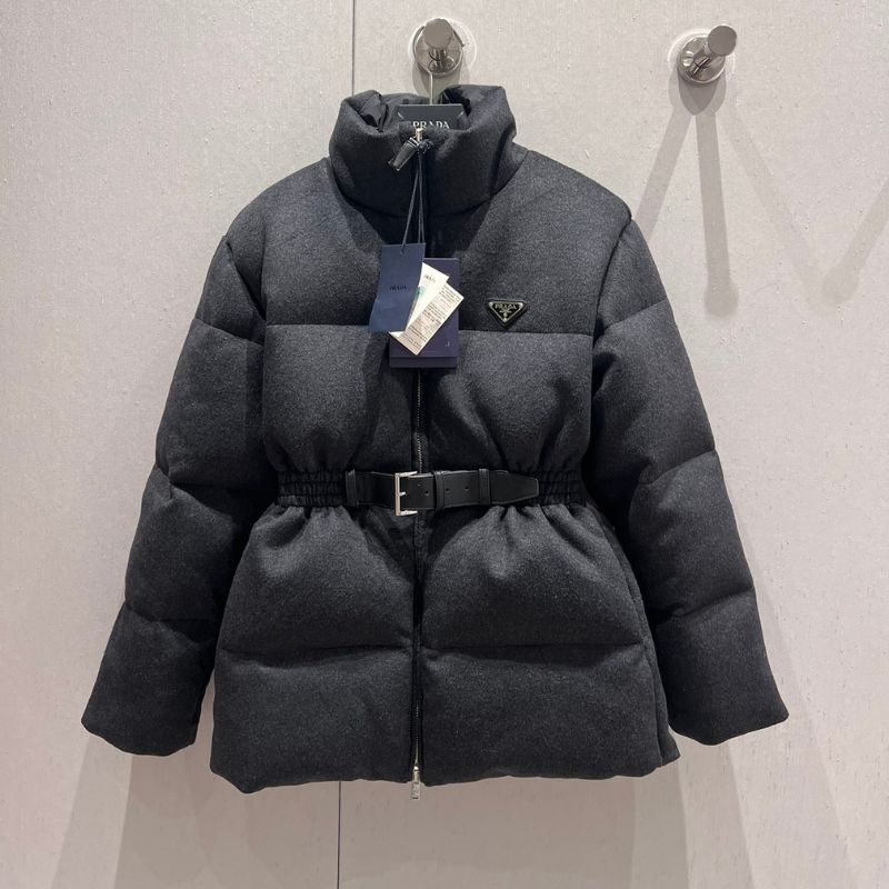 Prada Belted Woolen Down Jacket