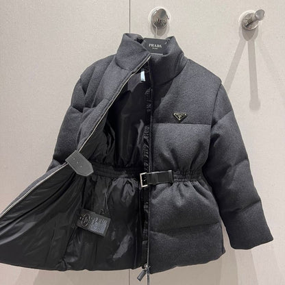 Prada Belted Woolen Down Jacket