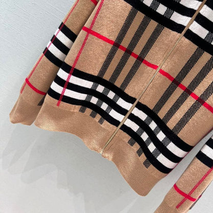 Burberry Double-Sided Plaid Hooded Cardigan