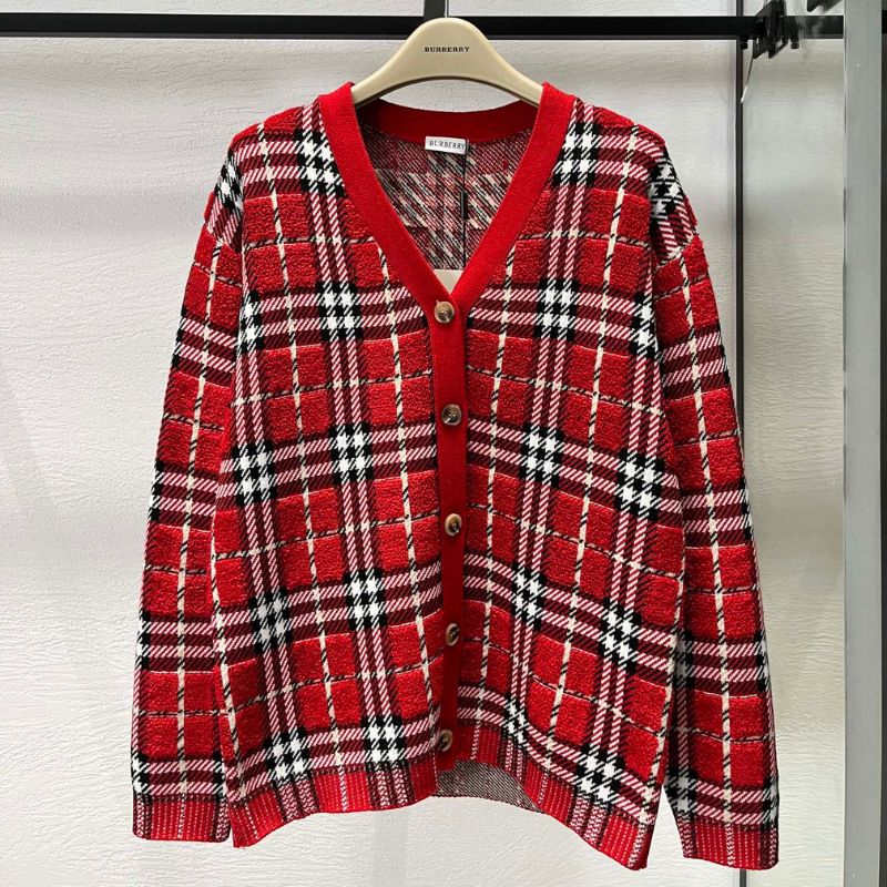 Burberry 25SS V-Neck Plaid Knitted Cardigan