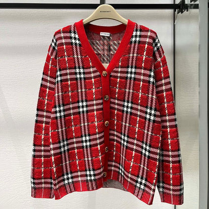 Burberry 25SS V-Neck Plaid Knitted Cardigan