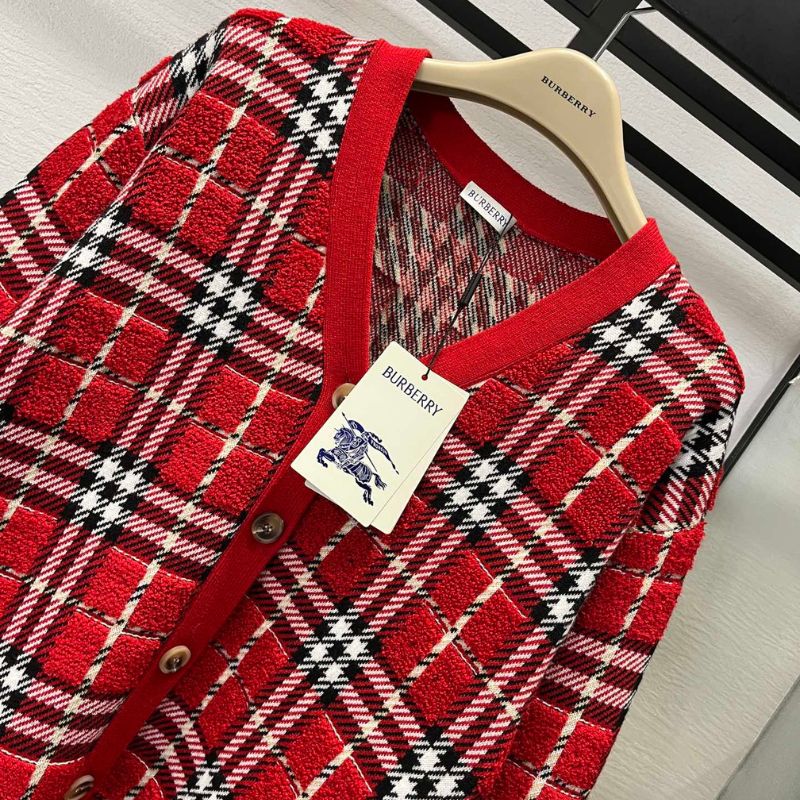 Burberry 25SS V-Neck Plaid Knitted Cardigan