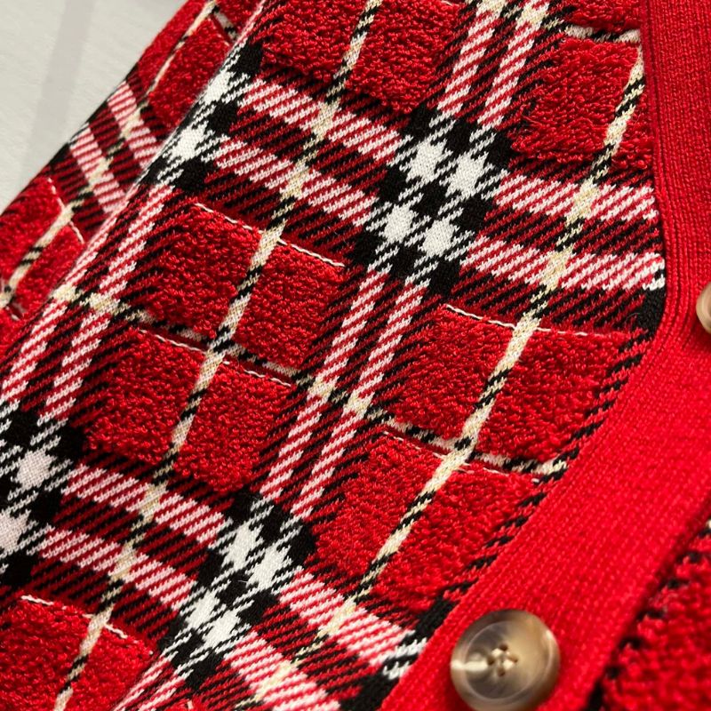 Burberry 25SS V-Neck Plaid Knitted Cardigan