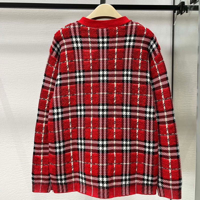 Burberry 25SS V-Neck Plaid Knitted Cardigan