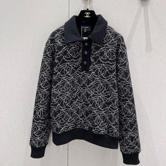 Chanel Hot-Drilling Embroidered Lapel Sweatshirt