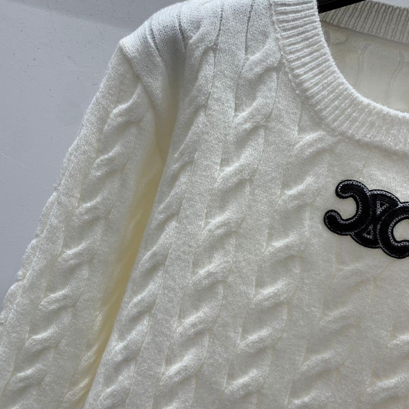 Celine Embroidered Logo Round Neck Knitwear