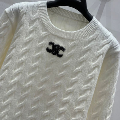 Celine Embroidered Logo Round Neck Knitwear