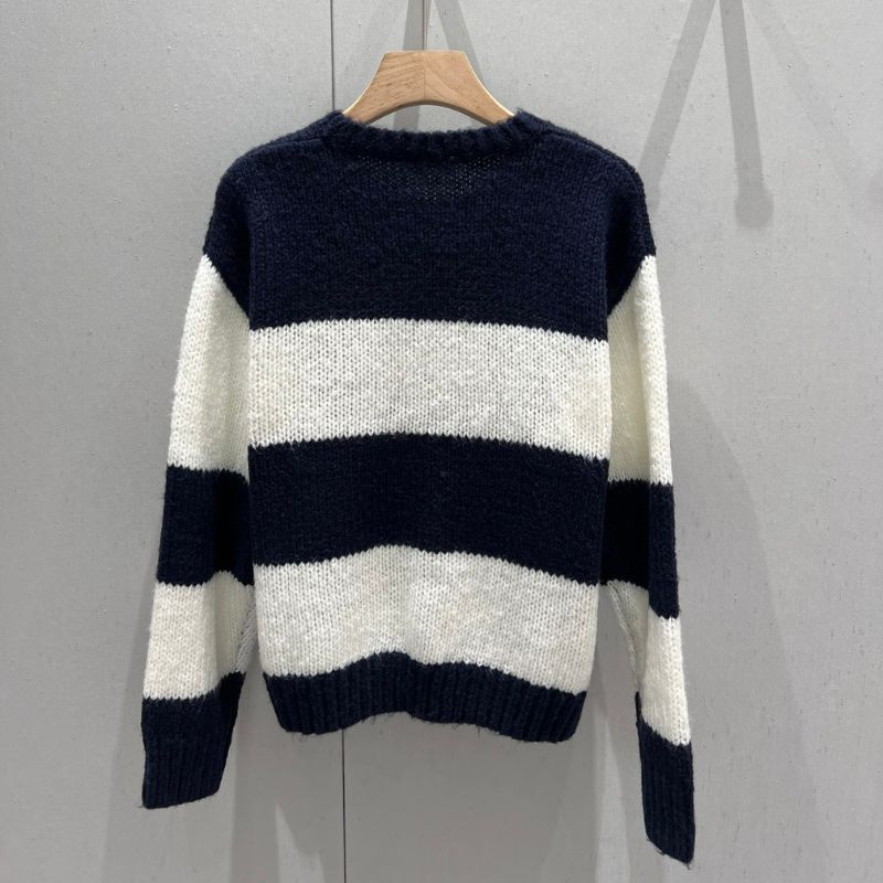 Celine Contrast Striped Round Neck Knitted Sweater