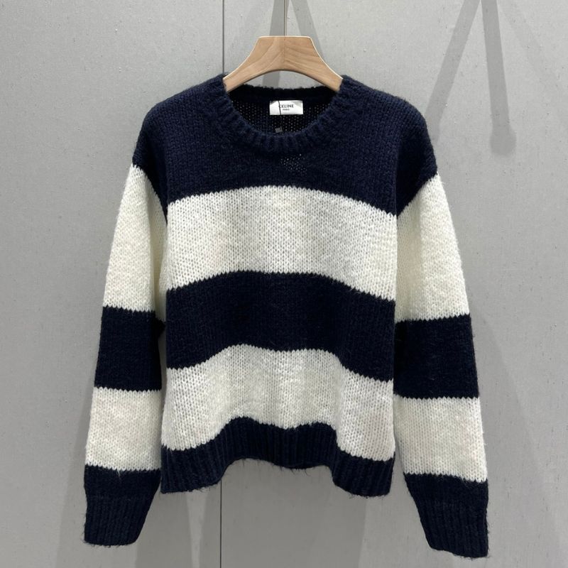 Celine Contrast Striped Round Neck Knitted Sweater