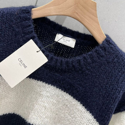 Celine Contrast Striped Round Neck Knitted Sweater