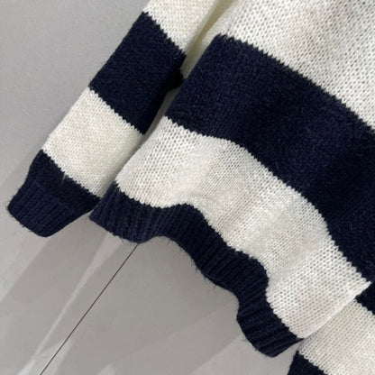 Celine Contrast Striped Round Neck Knitted Sweater