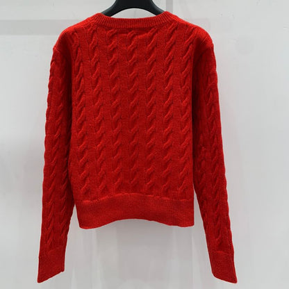 Celine Red Wisted Button Rope Craft Pullover