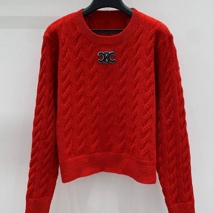 Celine Red Wisted Button Rope Craft Pullover