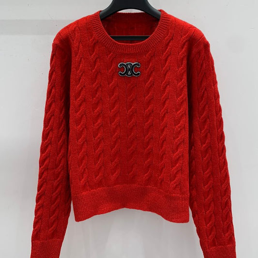 Celine Red Wisted Button Rope Craft Pullover