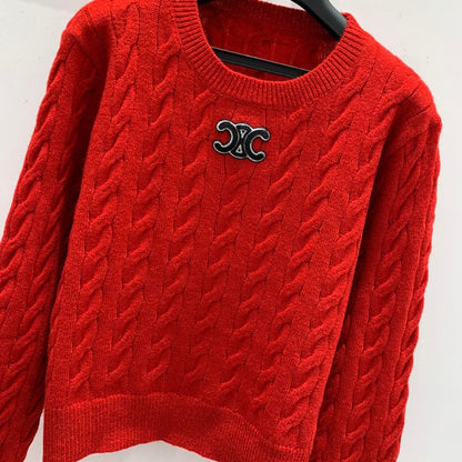 Celine Red Wisted Button Rope Craft Pullover