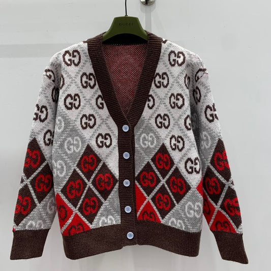 Gucci Double G Letter Logo Knitted V-Neck Cardigan