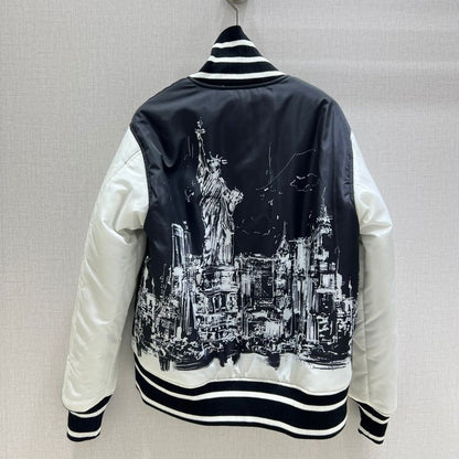 Dior Back Printed Baseball Splicing Stripes Cotton Jacket