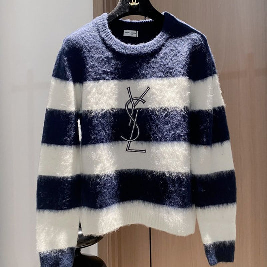 YSL Gradient Blue Mohair Knitted Long-Sleeve Sweater