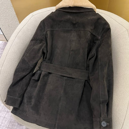 YSL Suede Sheepskin Goose Down Jacket