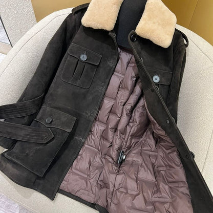 YSL Suede Sheepskin Goose Down Jacket