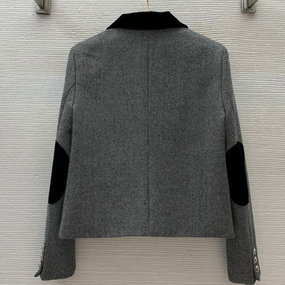 YSL Velvet Patch Herringbone Coat