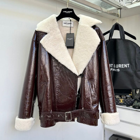 YSL Winter Merino Leather Fur Coat