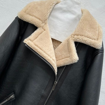 YSL Double-Faced Biker Jacket with Contrast Faux Fur