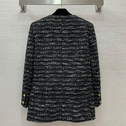 YSL Gold Thread Blended Tweed V-Neck Jacket