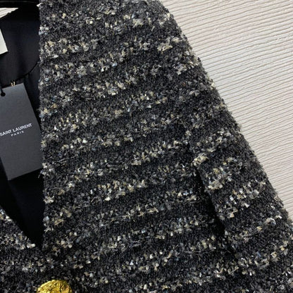 YSL Gold Thread Blended Tweed V-Neck Jacket