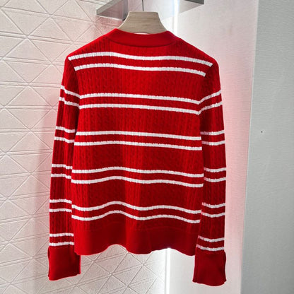 Saint Laurent Red Stripes Letter-Embroidered Knit Cardigan