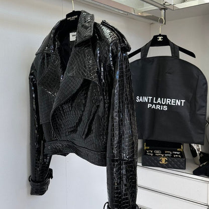 YSL Crocodile Pattern Sheepskin Motorcycle Jacket