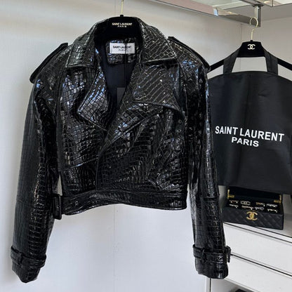 YSL Crocodile Pattern Sheepskin Motorcycle Jacket