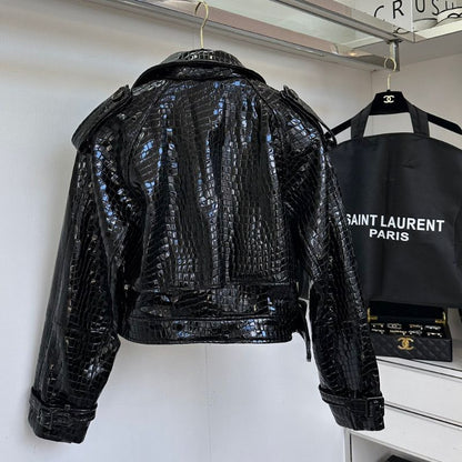 YSL Crocodile Pattern Sheepskin Motorcycle Jacket